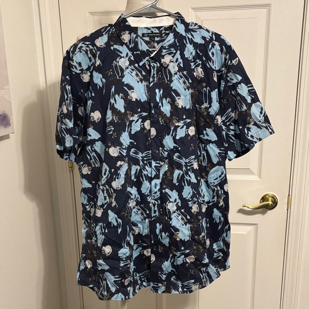 INC International Concepts Navy and Light Blue Floral Shirt